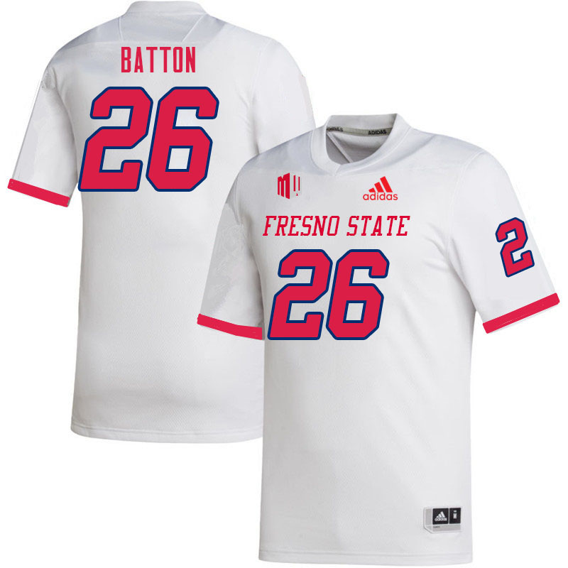 Men #26 Isaiah Batton Fresno State Bulldogs College Football Jerseys Sale-White - Click Image to Close